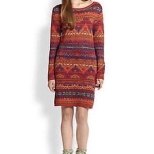 Ralph Lauren Red Beacon Sweater Dress Linen Silk Blend Southwest Size Medium